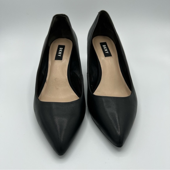 DKNY Black Leather Block Heels Pointed Toe Pumps US Size 7 - Picture 3 of 10